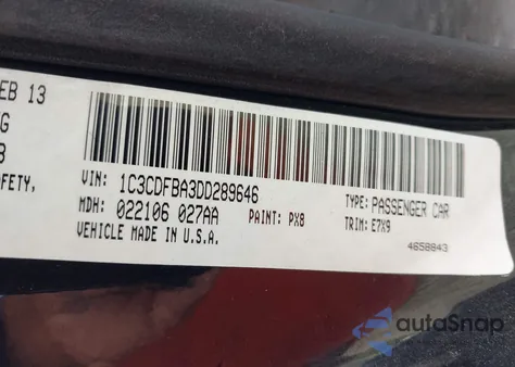 2013 Dodge Dart Sxt z USA, uszkodzony, nr VIN 1C3CDFBA3DD289646